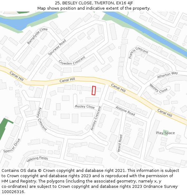 25, BESLEY CLOSE, TIVERTON, EX16 4JF: Location map and indicative extent of plot