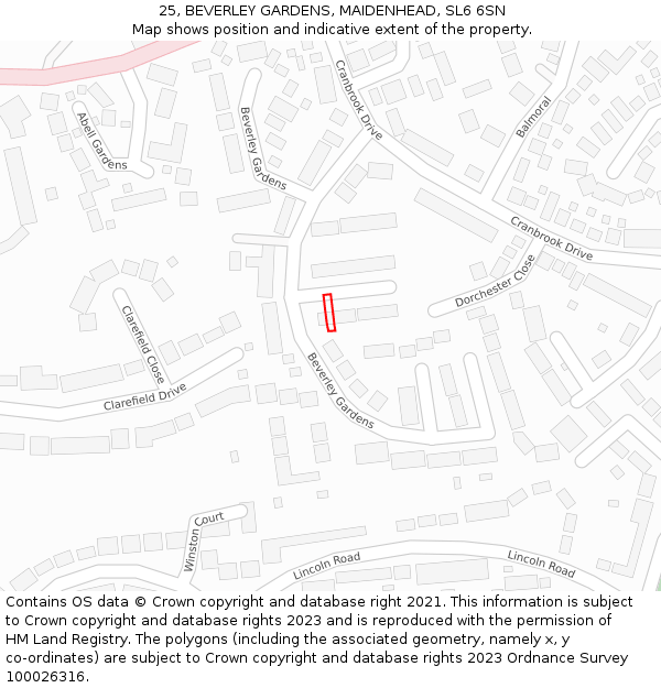 25, BEVERLEY GARDENS, MAIDENHEAD, SL6 6SN: Location map and indicative extent of plot