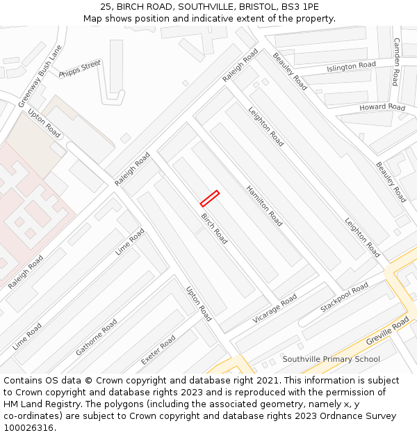 25, BIRCH ROAD, SOUTHVILLE, BRISTOL, BS3 1PE: Location map and indicative extent of plot