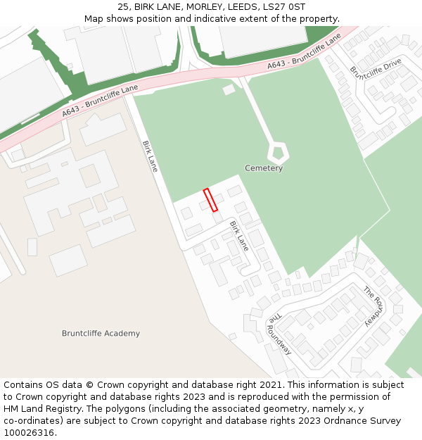 25, BIRK LANE, MORLEY, LEEDS, LS27 0ST: Location map and indicative extent of plot