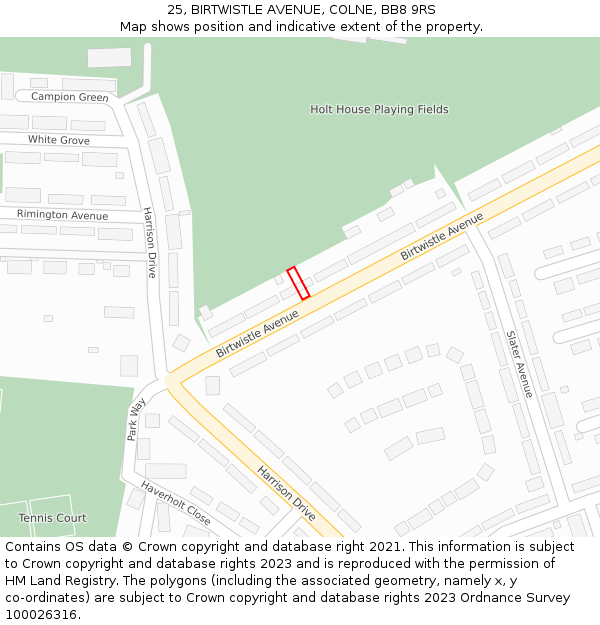 25, BIRTWISTLE AVENUE, COLNE, BB8 9RS: Location map and indicative extent of plot