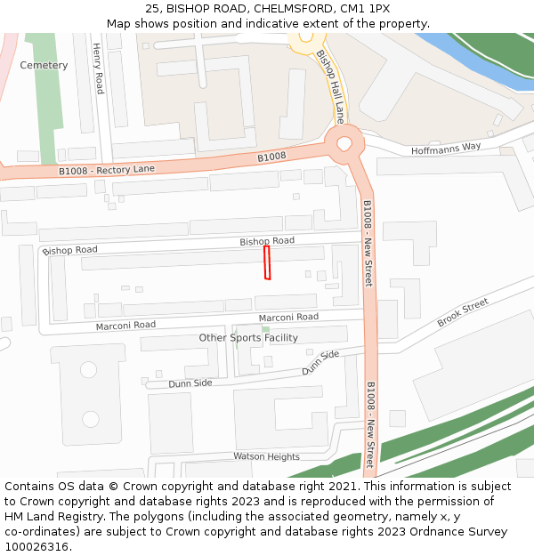 25, BISHOP ROAD, CHELMSFORD, CM1 1PX: Location map and indicative extent of plot