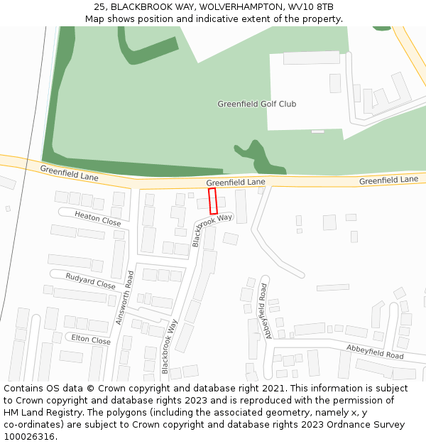 25, BLACKBROOK WAY, WOLVERHAMPTON, WV10 8TB: Location map and indicative extent of plot