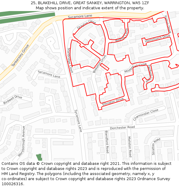 25, BLAKEHILL DRIVE, GREAT SANKEY, WARRINGTON, WA5 1ZF: Location map and indicative extent of plot