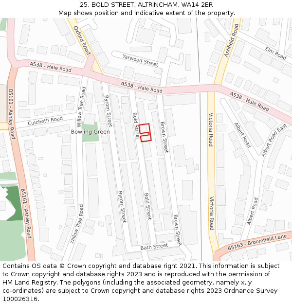 25, BOLD STREET, ALTRINCHAM, WA14 2ER: Location map and indicative extent of plot