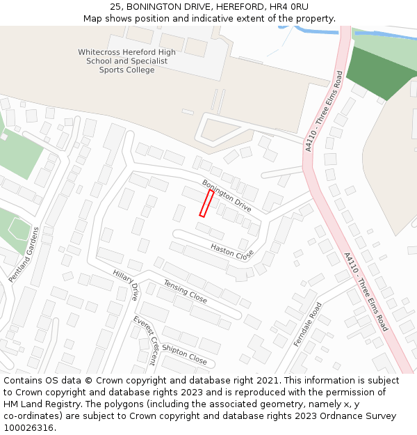 25, BONINGTON DRIVE, HEREFORD, HR4 0RU: Location map and indicative extent of plot