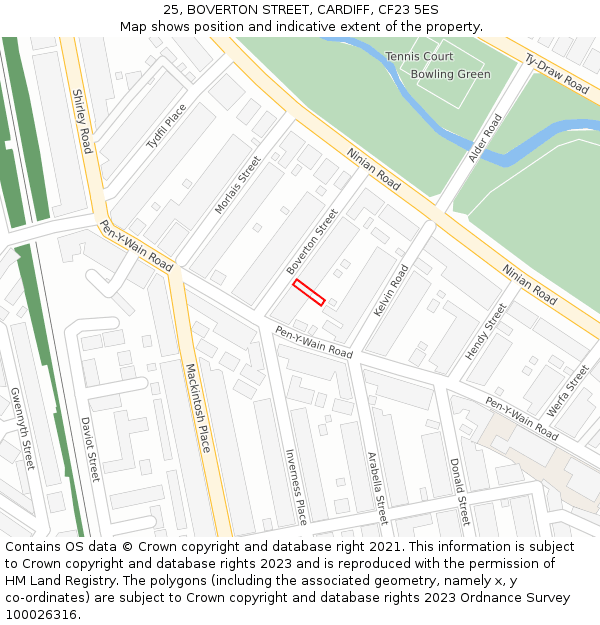 25, BOVERTON STREET, CARDIFF, CF23 5ES: Location map and indicative extent of plot