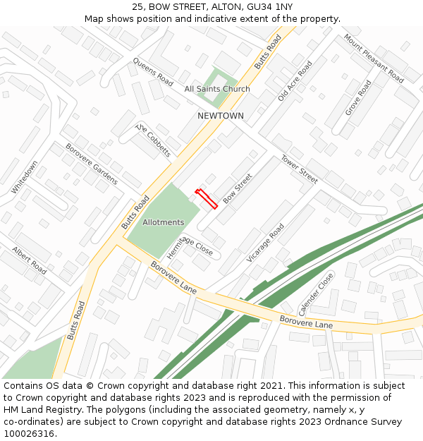 25, BOW STREET, ALTON, GU34 1NY: Location map and indicative extent of plot