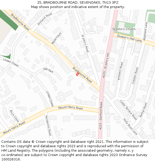 25, BRADBOURNE ROAD, SEVENOAKS, TN13 3PZ: Location map and indicative extent of plot