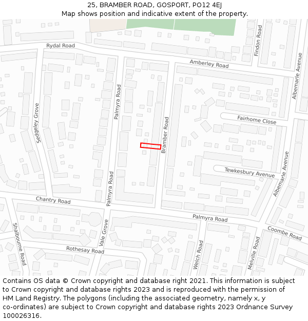 25, BRAMBER ROAD, GOSPORT, PO12 4EJ: Location map and indicative extent of plot