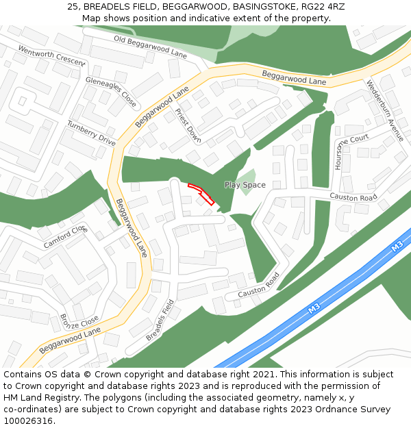 25, BREADELS FIELD, BEGGARWOOD, BASINGSTOKE, RG22 4RZ: Location map and indicative extent of plot