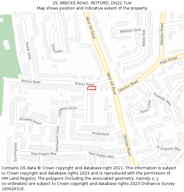25, BRECKS ROAD, RETFORD, DN22 7UA: Location map and indicative extent of plot