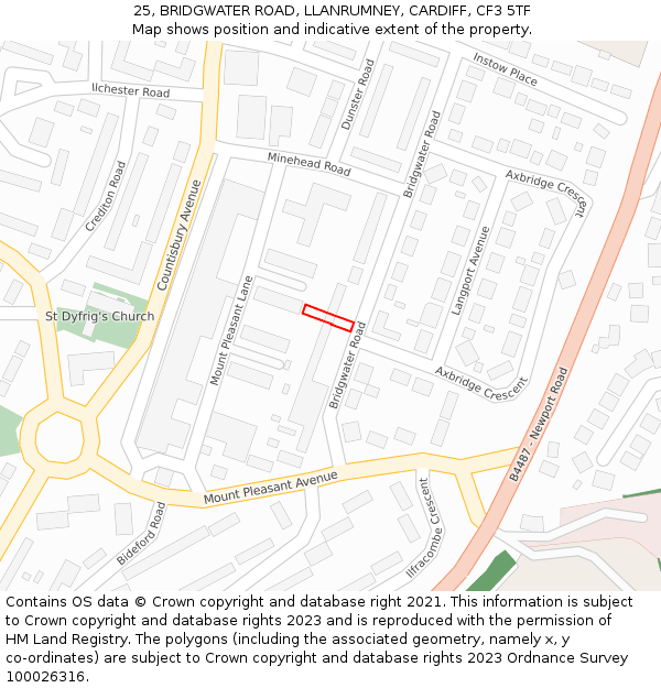 25, BRIDGWATER ROAD, LLANRUMNEY, CARDIFF, CF3 5TF: Location map and indicative extent of plot