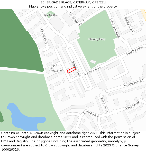25, BRIGADE PLACE, CATERHAM, CR3 5ZU: Location map and indicative extent of plot