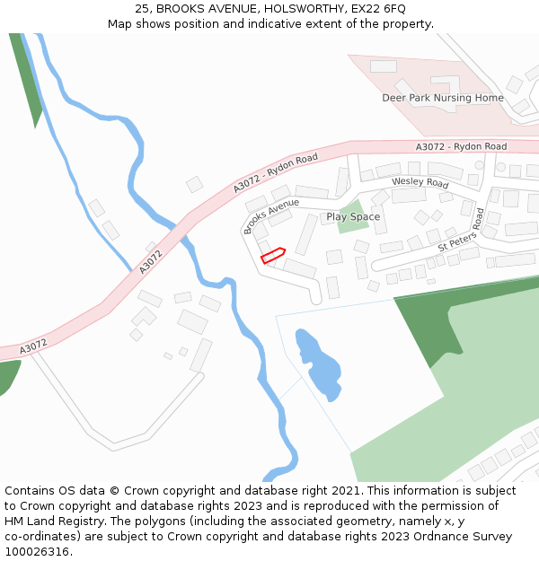25, BROOKS AVENUE, HOLSWORTHY, EX22 6FQ: Location map and indicative extent of plot