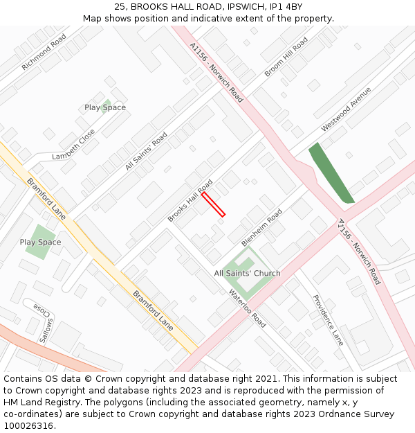 25, BROOKS HALL ROAD, IPSWICH, IP1 4BY: Location map and indicative extent of plot