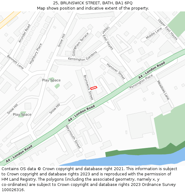 25, BRUNSWICK STREET, BATH, BA1 6PQ: Location map and indicative extent of plot