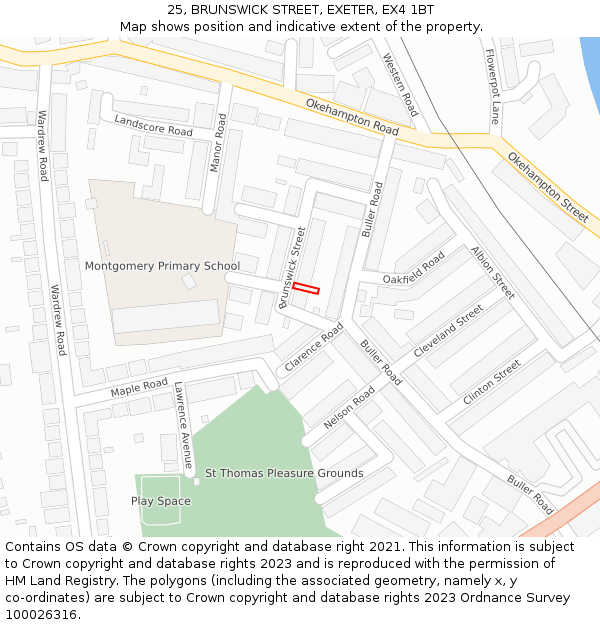 25, BRUNSWICK STREET, EXETER, EX4 1BT: Location map and indicative extent of plot