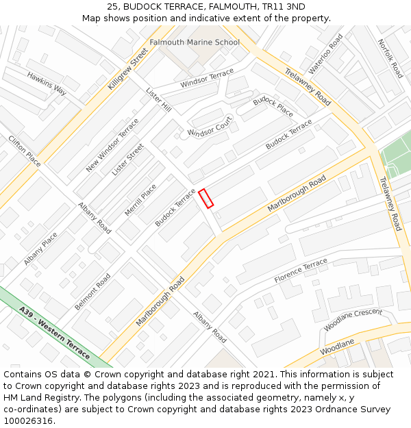 25, BUDOCK TERRACE, FALMOUTH, TR11 3ND: Location map and indicative extent of plot