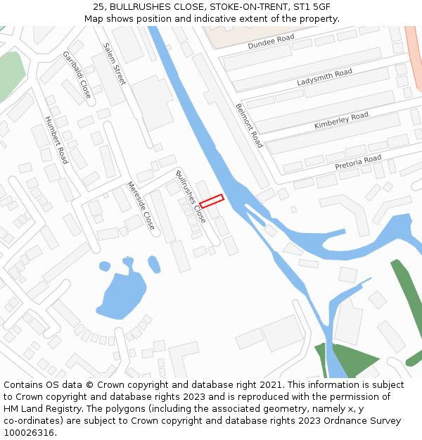 25, BULLRUSHES CLOSE, STOKE-ON-TRENT, ST1 5GF: Location map and indicative extent of plot