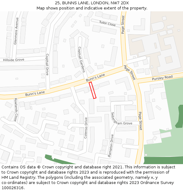 25, BUNNS LANE, LONDON, NW7 2DX: Location map and indicative extent of plot