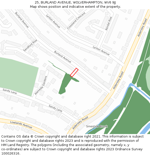 25, BURLAND AVENUE, WOLVERHAMPTON, WV6 9JJ: Location map and indicative extent of plot