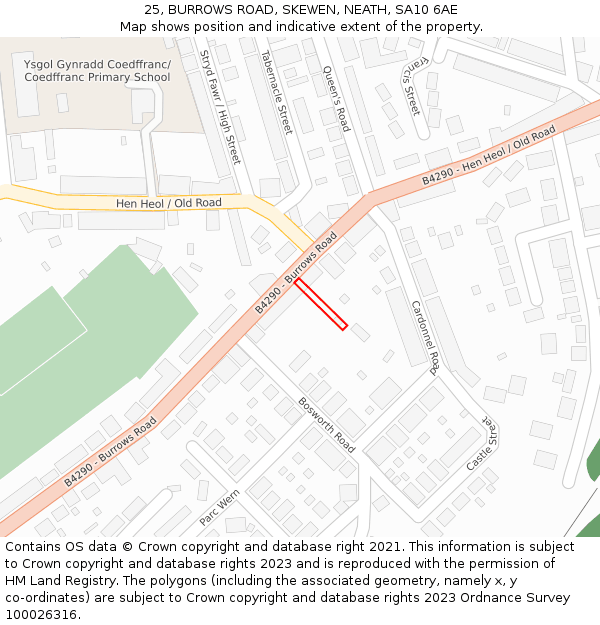 25, BURROWS ROAD, SKEWEN, NEATH, SA10 6AE: Location map and indicative extent of plot