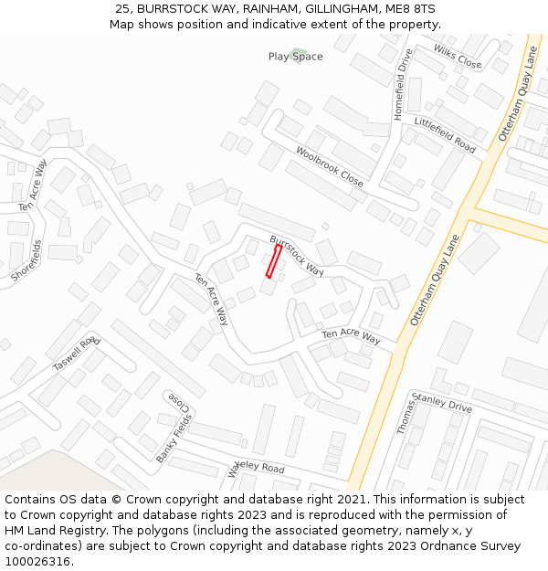 25, BURRSTOCK WAY, RAINHAM, GILLINGHAM, ME8 8TS: Location map and indicative extent of plot