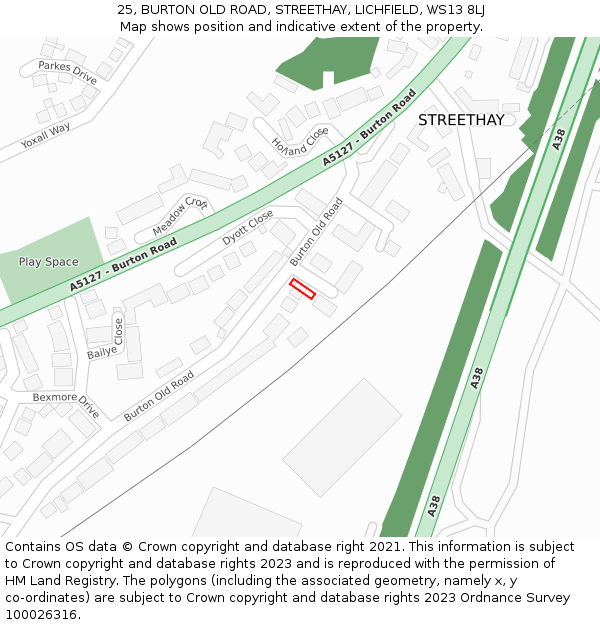 25, BURTON OLD ROAD, STREETHAY, LICHFIELD, WS13 8LJ: Location map and indicative extent of plot