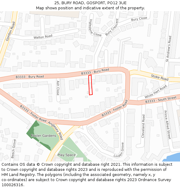 25, BURY ROAD, GOSPORT, PO12 3UE: Location map and indicative extent of plot