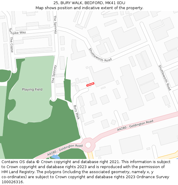25, BURY WALK, BEDFORD, MK41 0DU: Location map and indicative extent of plot
