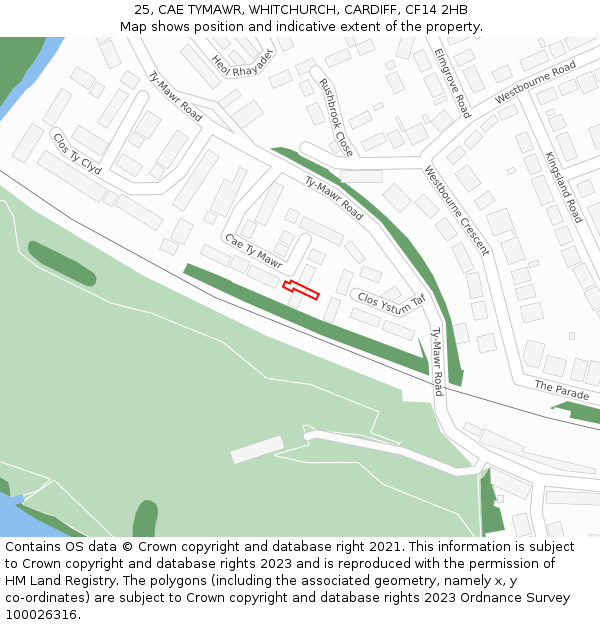 25, CAE TYMAWR, WHITCHURCH, CARDIFF, CF14 2HB: Location map and indicative extent of plot