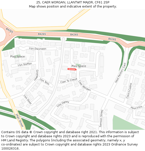 25, CAER WORGAN, LLANTWIT MAJOR, CF61 2SP: Location map and indicative extent of plot
