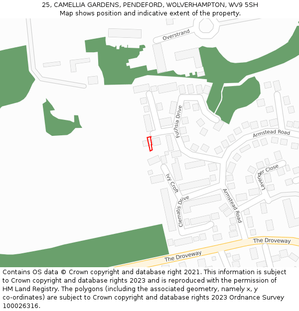 25, CAMELLIA GARDENS, PENDEFORD, WOLVERHAMPTON, WV9 5SH: Location map and indicative extent of plot