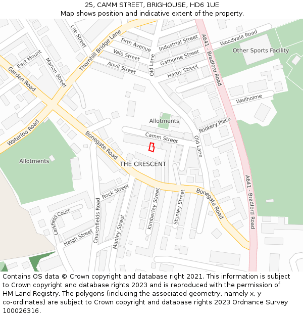25, CAMM STREET, BRIGHOUSE, HD6 1UE: Location map and indicative extent of plot