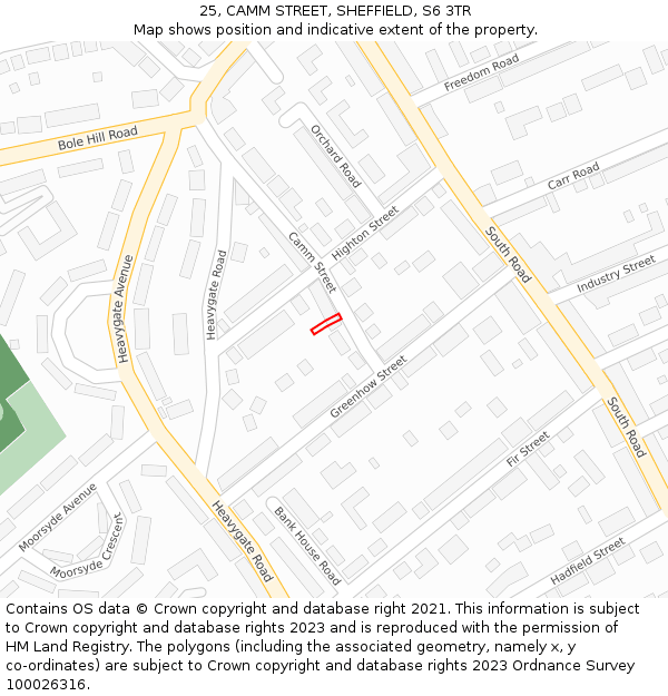 25, CAMM STREET, SHEFFIELD, S6 3TR: Location map and indicative extent of plot
