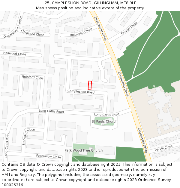 25, CAMPLESHON ROAD, GILLINGHAM, ME8 9LF: Location map and indicative extent of plot