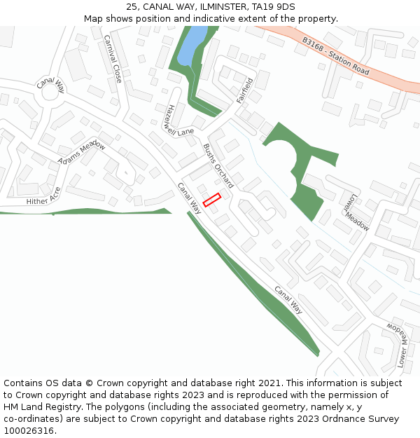 25, CANAL WAY, ILMINSTER, TA19 9DS: Location map and indicative extent of plot