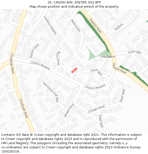 25, CANON WAY, EXETER, EX2 8FP: Location map and indicative extent of plot