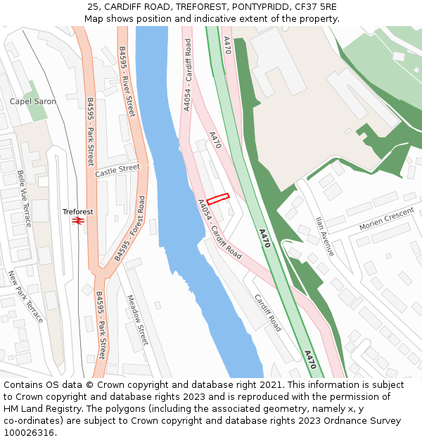 25, CARDIFF ROAD, TREFOREST, PONTYPRIDD, CF37 5RE: Location map and indicative extent of plot