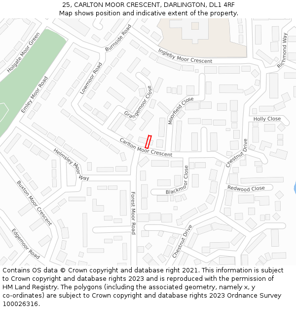 25, CARLTON MOOR CRESCENT, DARLINGTON, DL1 4RF: Location map and indicative extent of plot