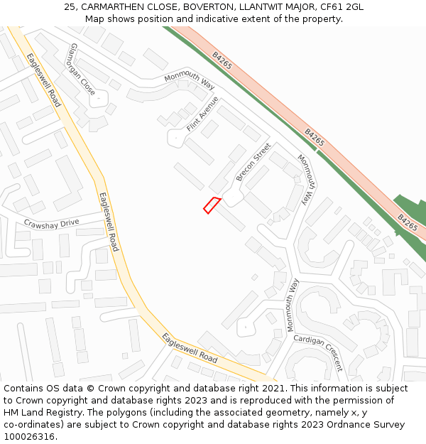 25, CARMARTHEN CLOSE, BOVERTON, LLANTWIT MAJOR, CF61 2GL: Location map and indicative extent of plot