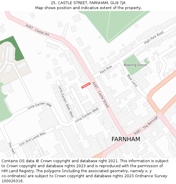 25, CASTLE STREET, FARNHAM, GU9 7JA: Location map and indicative extent of plot