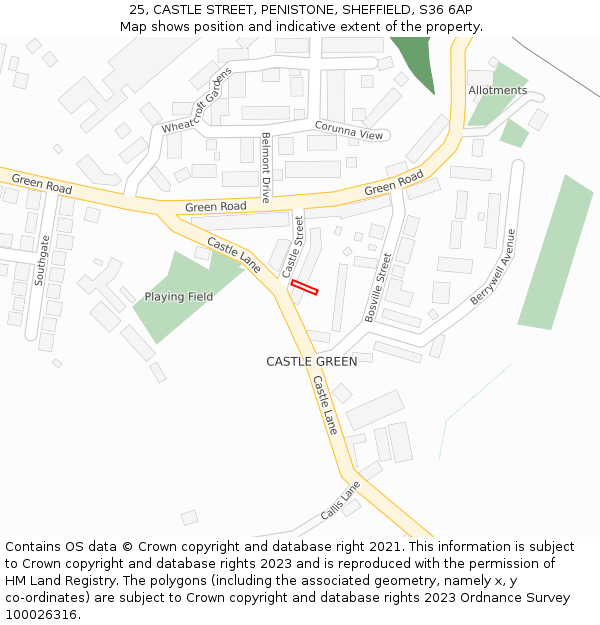 25, CASTLE STREET, PENISTONE, SHEFFIELD, S36 6AP: Location map and indicative extent of plot