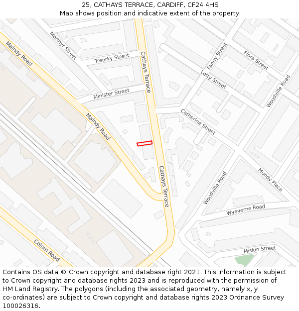 25, CATHAYS TERRACE, CARDIFF, CF24 4HS: Location map and indicative extent of plot