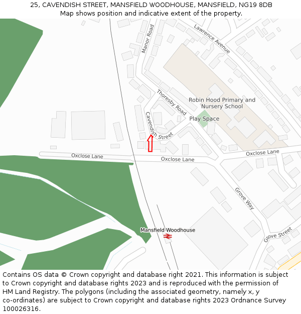 25, CAVENDISH STREET, MANSFIELD WOODHOUSE, MANSFIELD, NG19 8DB: Location map and indicative extent of plot