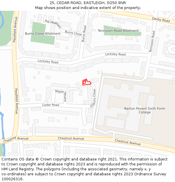 25, CEDAR ROAD, EASTLEIGH, SO50 9NR: Location map and indicative extent of plot