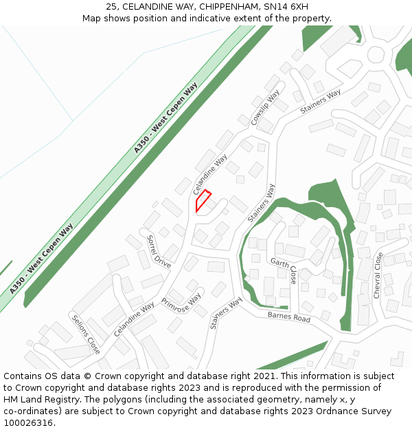 25, CELANDINE WAY, CHIPPENHAM, SN14 6XH: Location map and indicative extent of plot