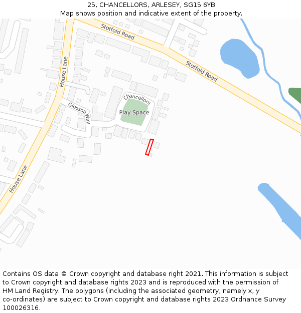 25, CHANCELLORS, ARLESEY, SG15 6YB: Location map and indicative extent of plot