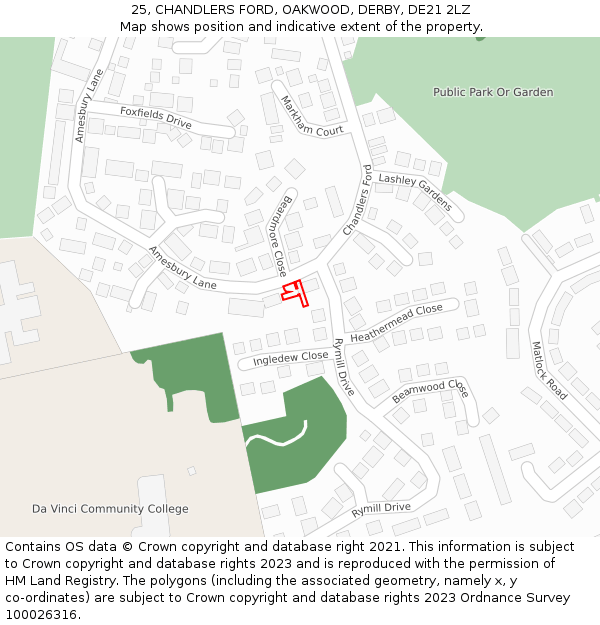 25, CHANDLERS FORD, OAKWOOD, DERBY, DE21 2LZ: Location map and indicative extent of plot